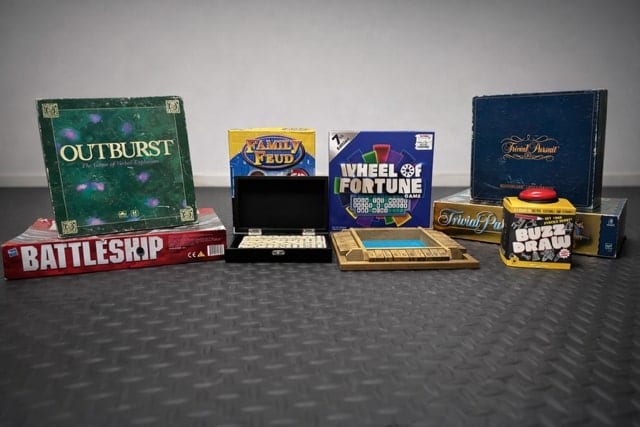 Selection of board and trivia games available for guests